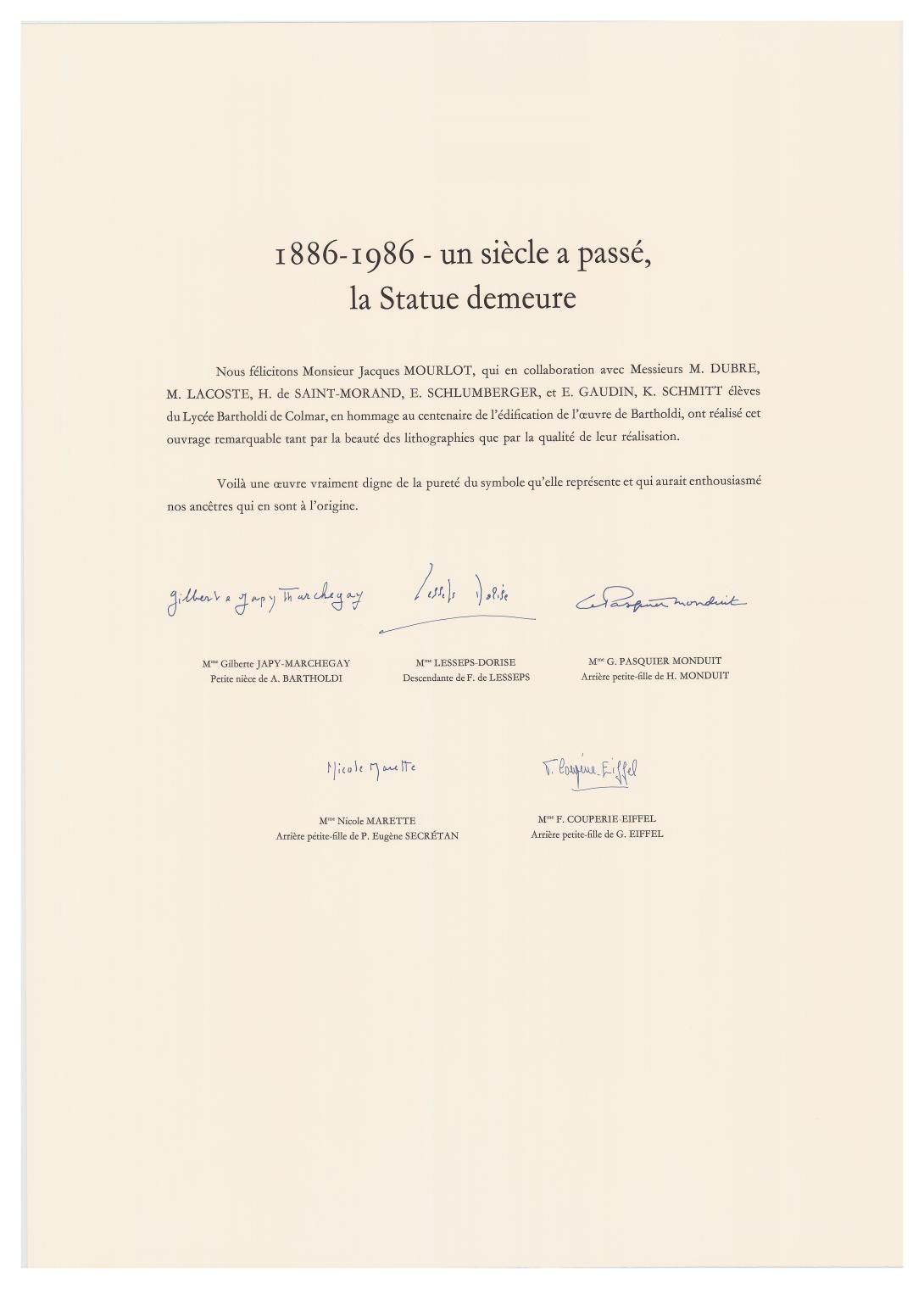 Portfolio Contents, "Centenaire De La Statue De La Liberte" [view 2 of 4] Artifact ID: 1986.00608.01a-k Artists: Michel Dubre, Michel Lacoste, Hugo de Saint-Morland, Eric Schlumberger, Eric Gaudin, and Katia Schmitt Date Made: 1986