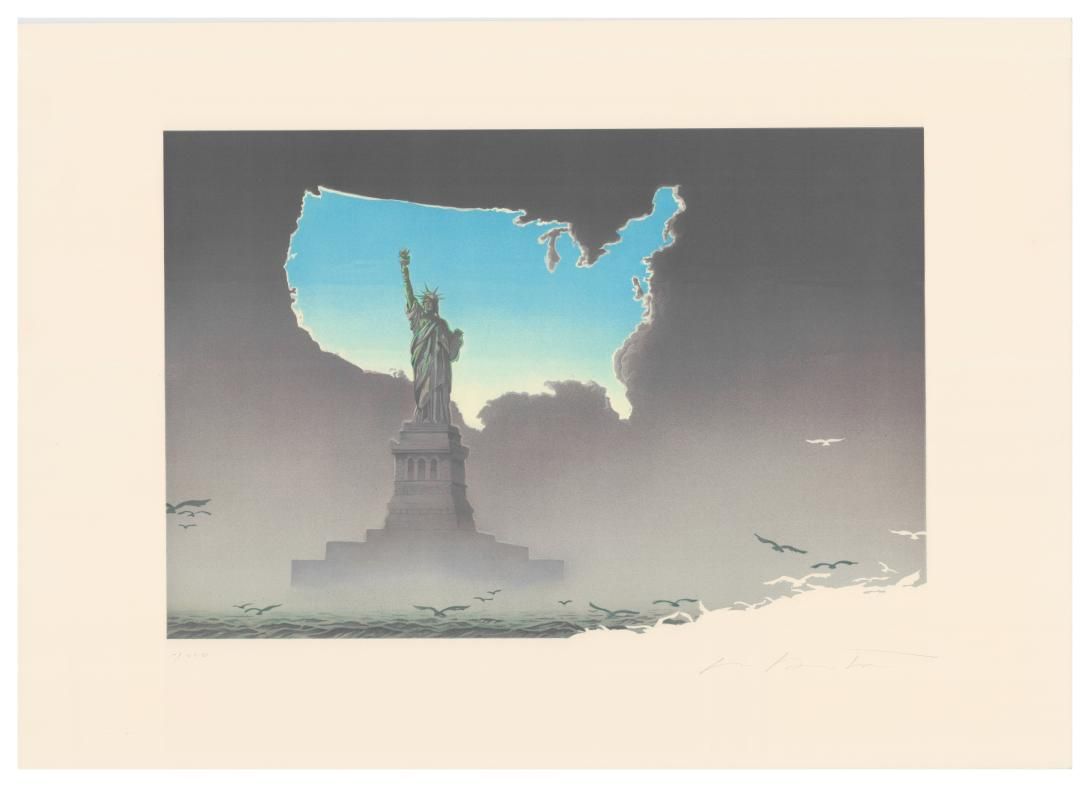 Portfolio Contents (Lithograph), "Centenaire De La Statue De La Liberte" [view 3 of 4] Artifact ID: 1986.00608.01a-k Artists: Michel Dubre, Michel Lacoste, Hugo de Saint-Morland, Eric Schlumberger, Eric Gaudin, and Katia Schmitt Date Made: 1986