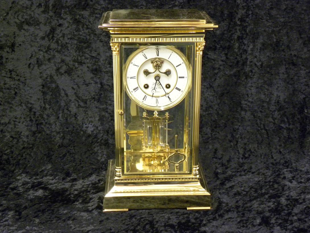 Brass Carriage Clock, L’epee Liberty Clock [view 1 of 2] Artifact ID: 1986.00609.01a-b Maker: Staff of L’epee, clock factory, Sainte-Suzanne/ Montbéliard, Franche-Comté, France Date Made: 1986