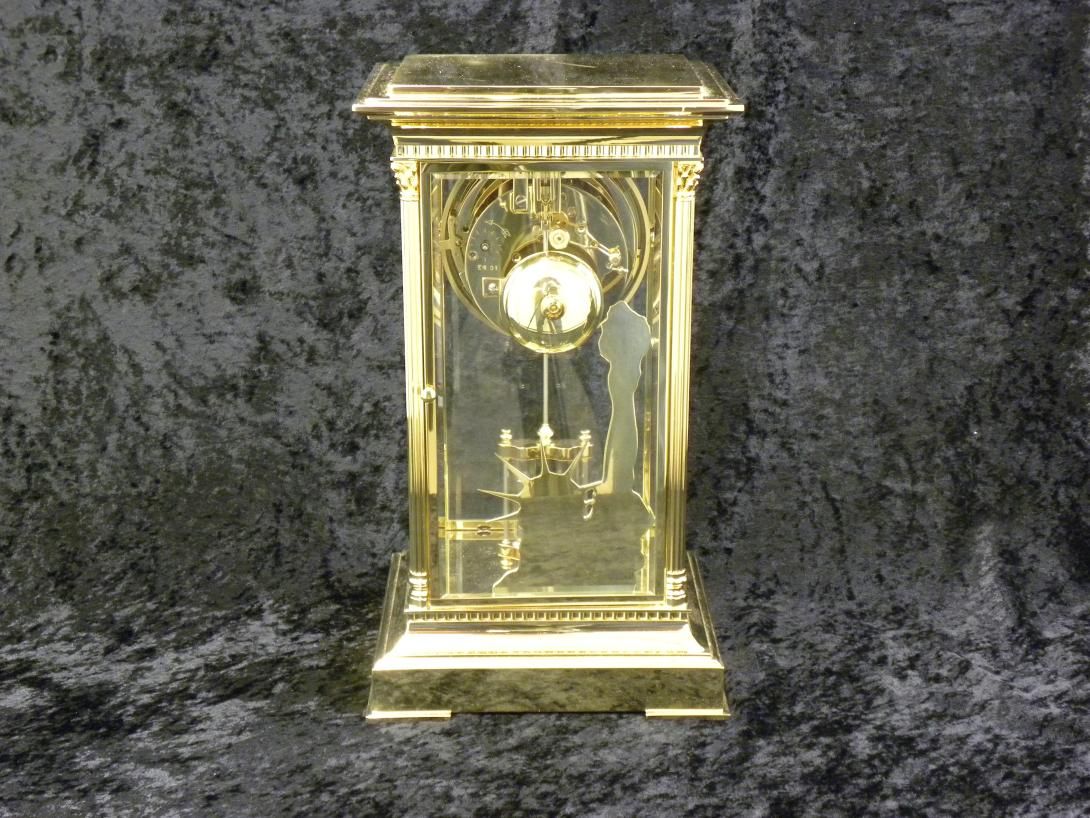 Brass Carriage Clock, L’epee Liberty Clock [view 2 of 2] Artifact ID: 1986.00609.01a-b Maker: Staff of L’epee, clock factory, Sainte-Suzanne/ Montbéliard, Franche-Comté, France Date Made: 1986