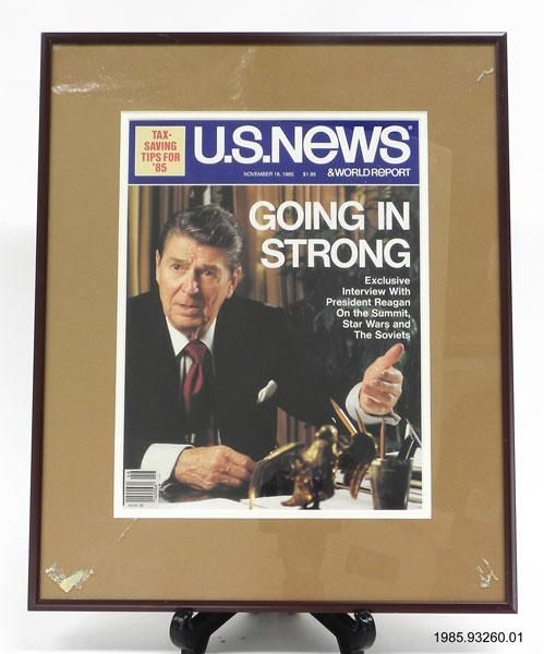 Framed "U.S. News & World Report" from November 18, 1985. 1985.93260.01