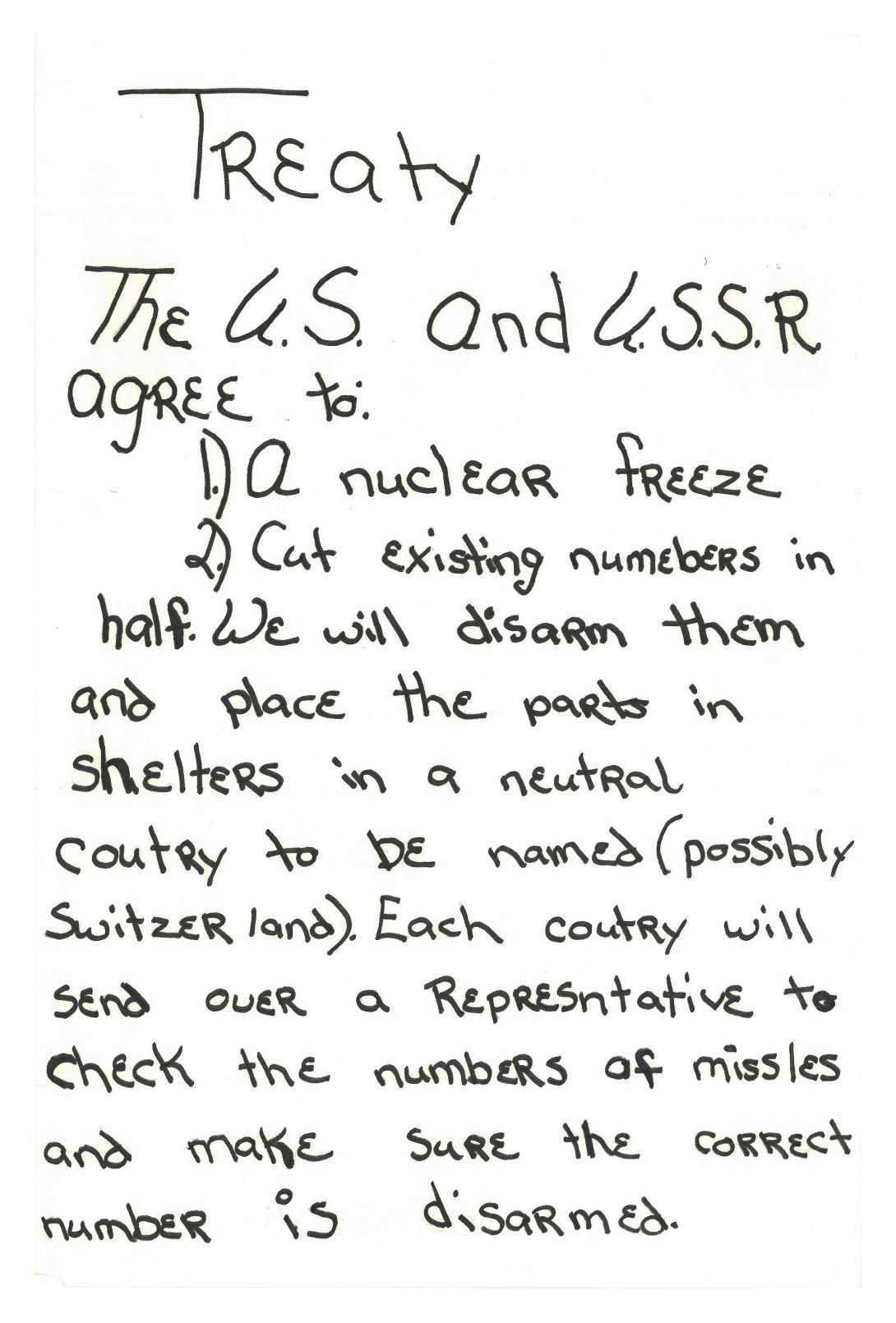 Star Wars Treaty (View 2 of 3) from a student mock summit conference signed by Brian Roberts and Dave Swoope 12/06/1985. 1985.94044.01