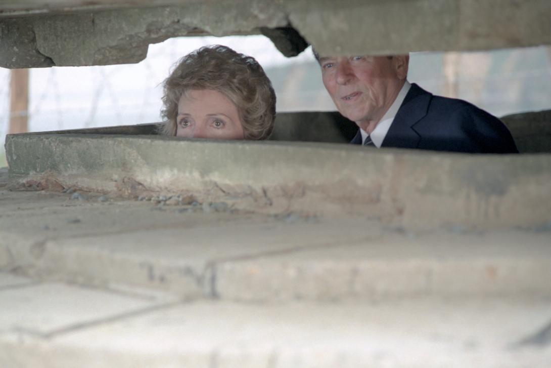 President Ronald Reagan and Nancy Reagan During a Trip to France and The 40Th Anniversary of D-Day Landings Touring The Area Gun Emplacements at Pointe Du Hoc Normandy