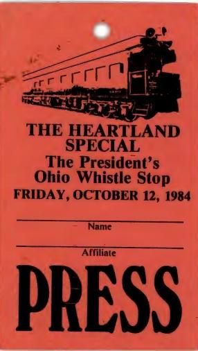 Page 20, Press Pass, from the Advance, Office of Presidential: Records, Box OA 1663, Folder Title: 10/12/1984 – Ohio (1)
