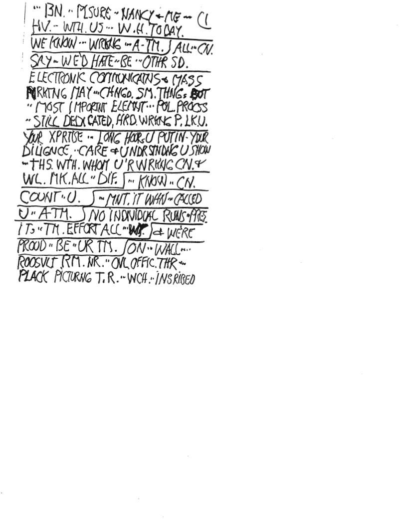 Page 32, Handwritten Speech Card Draft "Presidential Remarks: Reception for Reagan-Bush '84 National Headquarters Staff..." 08/29/1984, from the Presidential Handwriting File: Speeches, Box 17, Folder Title: Folder 309 (08/27/1984-08/29/1984)