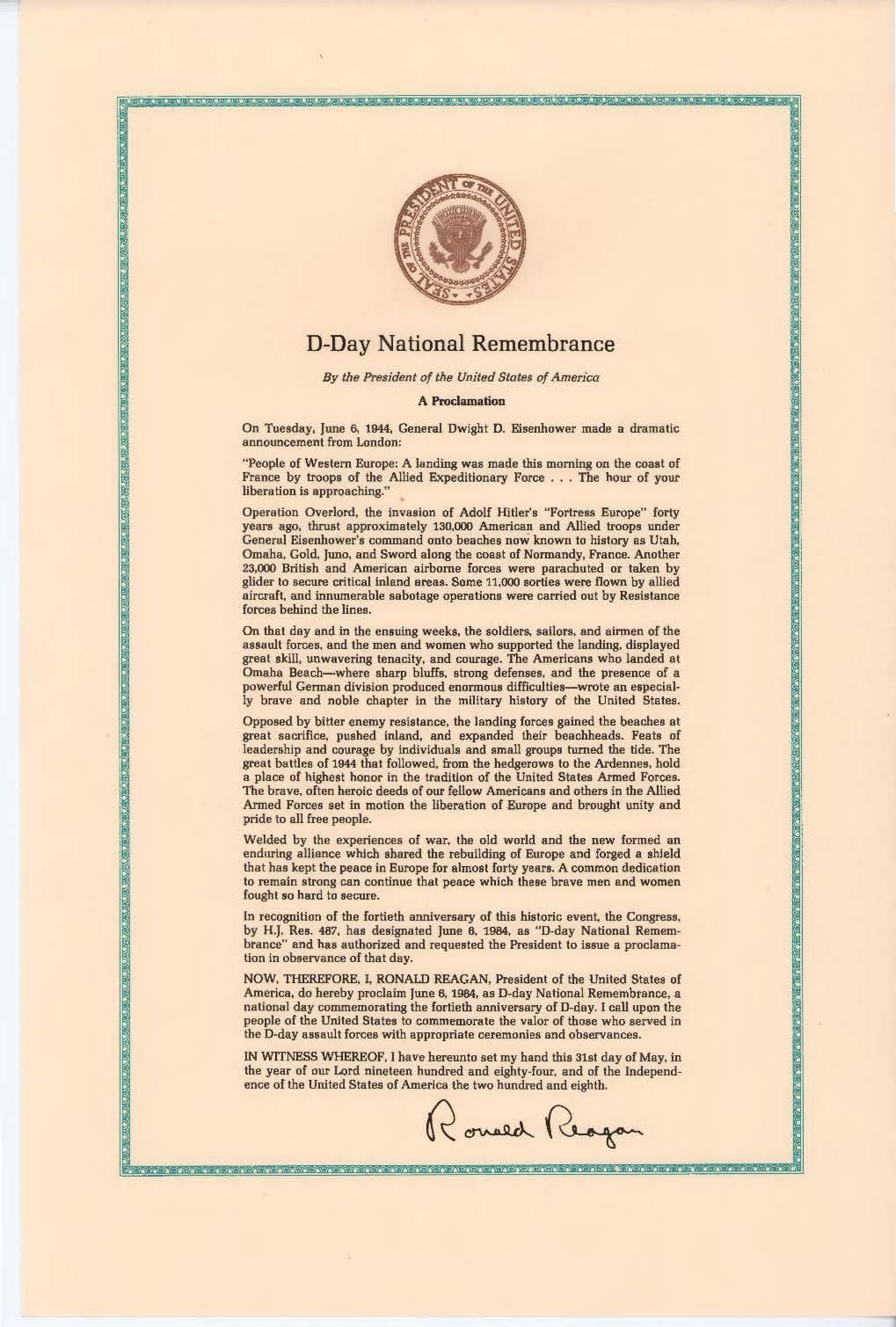 Proclamation: D-Day National Remembrance 
