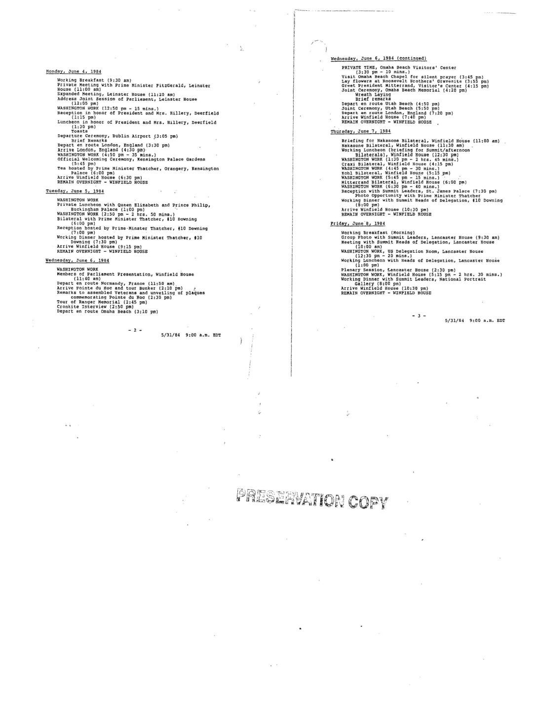 Trip of the President to Europe: Outline Schedule Page 2