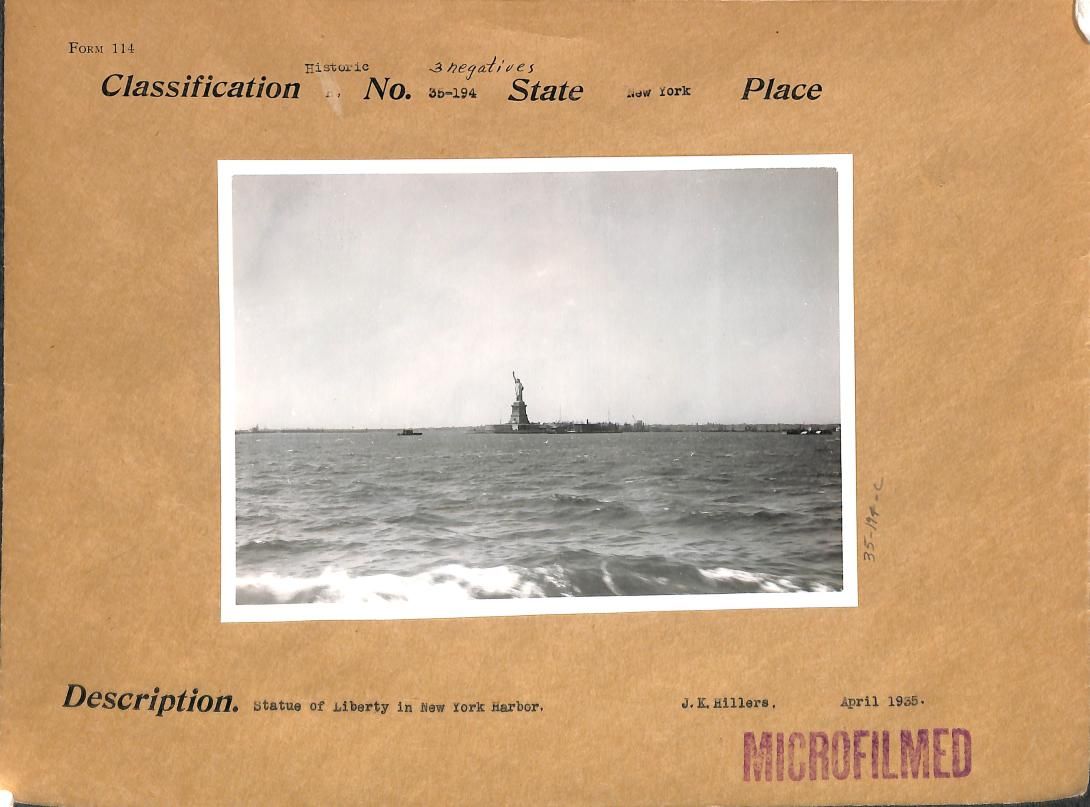 Statue of Liberty in New York Harbor Produced: April 1935 States – New York Historical Photograph Files 1896-1963 Record Group 30 Records of the Bureau of Public Roads 1892-1972. NAID: 135803564