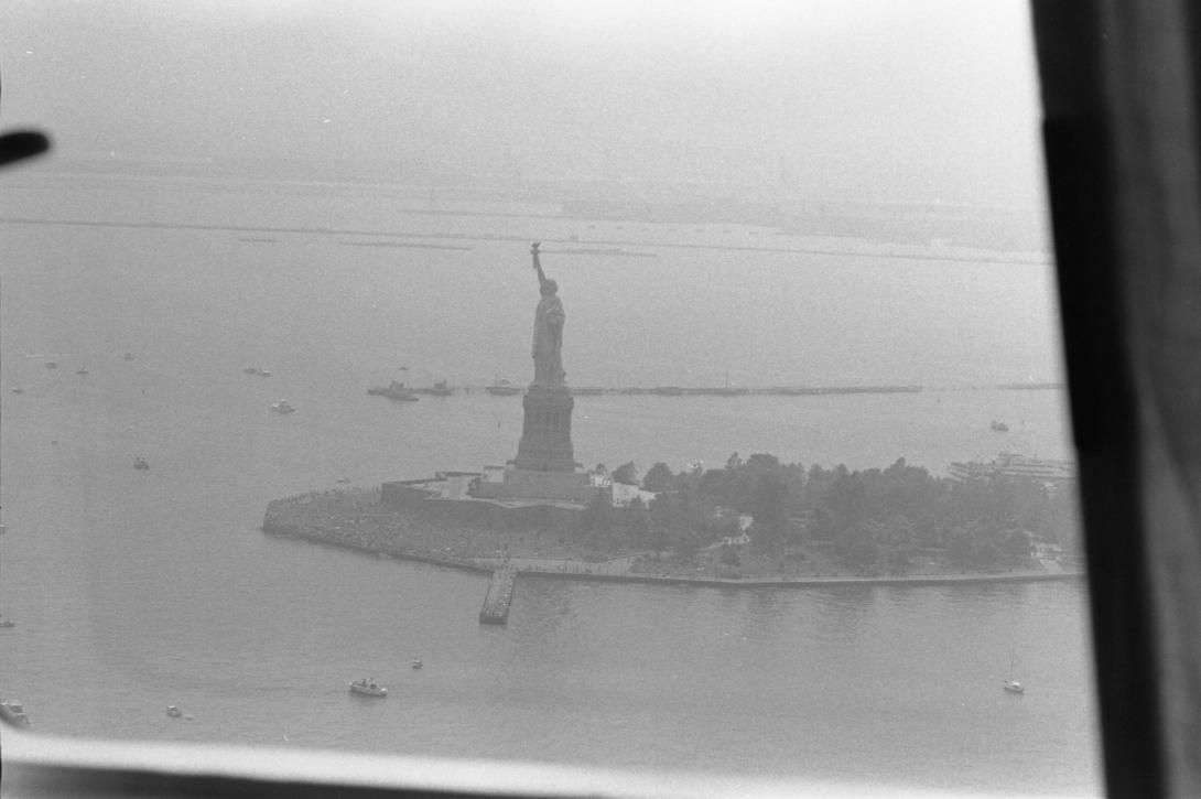 View of the Statue of Liberty During Operation Sail in New York Harbor Produced: July 4, 1976 Gerald R. Ford White House Photographs August 9, 1974-January 20, 1977 White House Photographic Office Collection (Ford Administration) December 6, 1973-January 20, 1977 Gerald R. Ford Presidential Library and Museum. NAID: 609394219