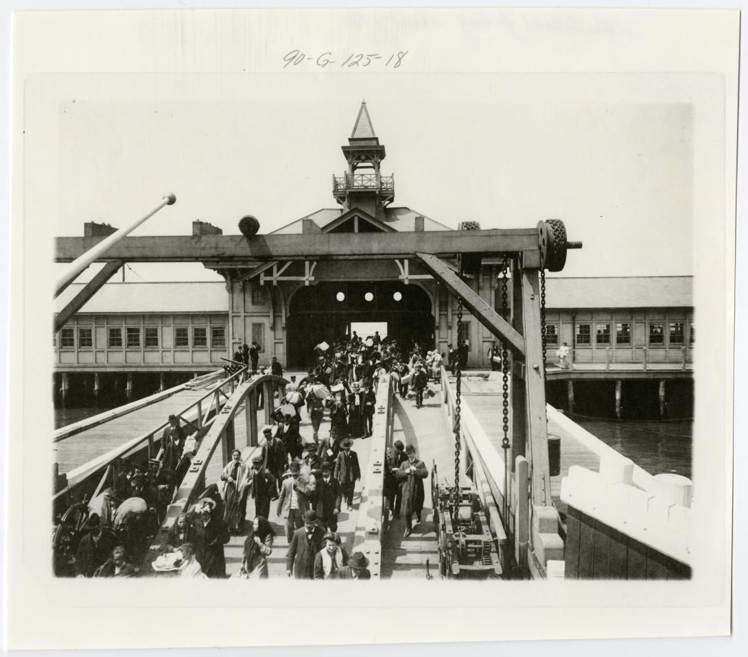 Ellis Island Ferry Produced: about 1910 [per note on back of photograph] Immigration – Ellis Island, New York Public Health Service Historical Photograph File 1880-1943 Record Group 90 Records of the Public Health Service 1794-1990. NAID: 404794659