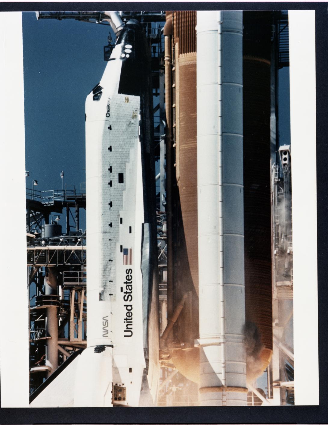 Challenger Lift Off Record Group 225: Records of the National Aeronautics and Space Administration 1903-2006 Series: Photographs Relating to Agency Activities, Facilities and Personnel 1973-2013 Produced: 05/14/1986. Local ID: 255-GRC-1986-C-03271. NAID: 355075836.