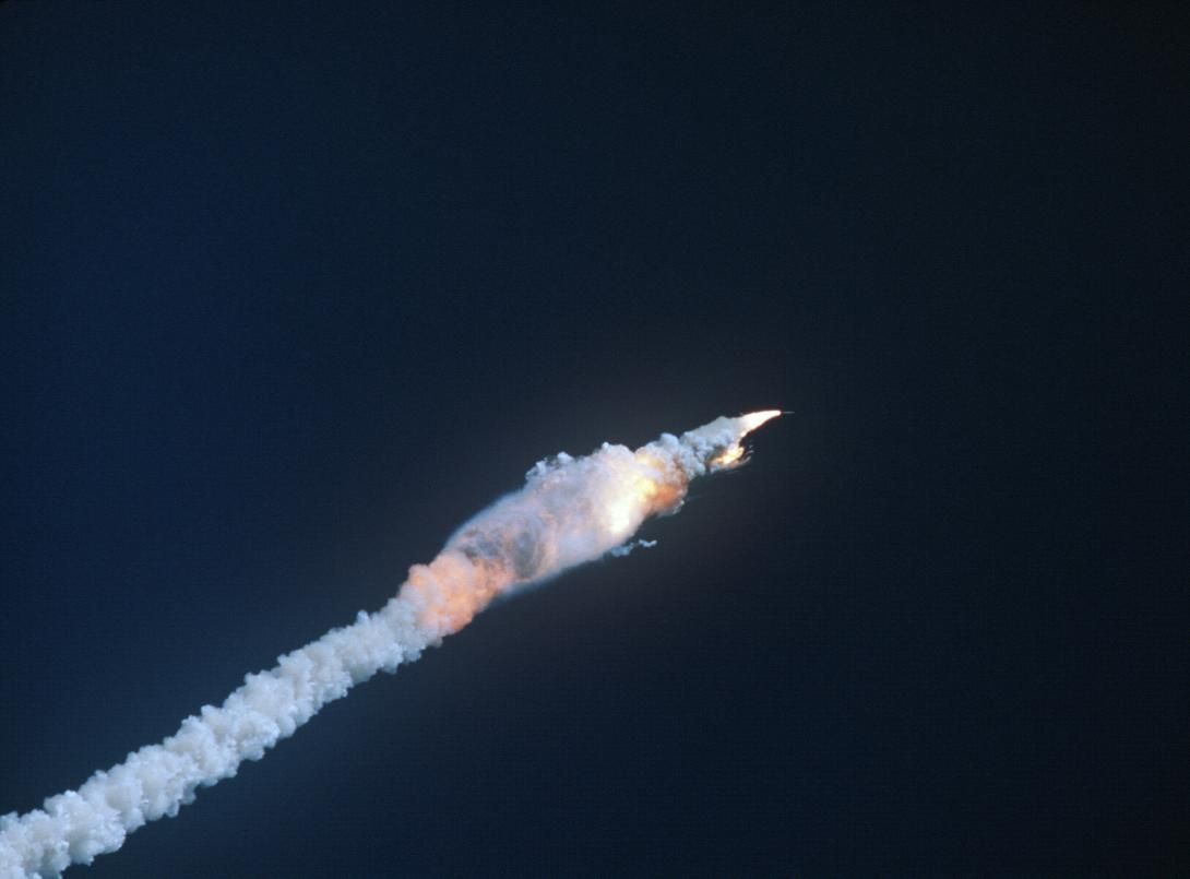 The Space Shuttle Challenger explodes 73 seconds after liftoff from the Kennedy Space Center. Note: Fifth view in a series of eight. Record Group 330: Records of the Office of the Secretary of Defense 1921-2008 Series: Combined Military Service Digital Photographic Files 1982-2007. Produced: January 28, 1986. Local ID: 330-CFD-DF-ST-87-03669. NAID: 6413312.