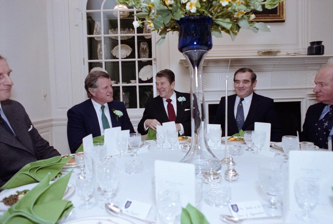 President Ronald Reagan at a St. Patrick’s Day Luncheon at the Irish Ambassador’s residence in Washington, D.C., C01233-11, 03/17/1981