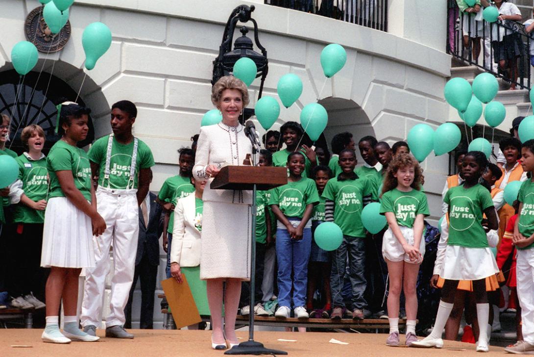 Nancy Reagan at a “Just Say No” rally at the White House dated 05/22/1986 NAID: 75854807