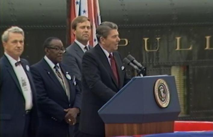 10/12/1984 Master Tape #028 (NAID: 32621813) President Ronald Reagan’s Remarks during the Whistlestop Tour at a Reagan-Bush Rally in Sidney, Ohio